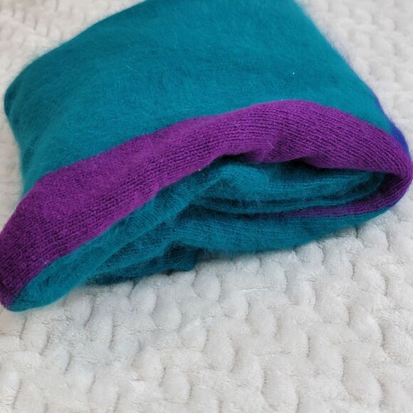 VTG Richard And Company Lambswool Angora Sweater Retro Geometric Teal Purple M - Picture 15 of 15